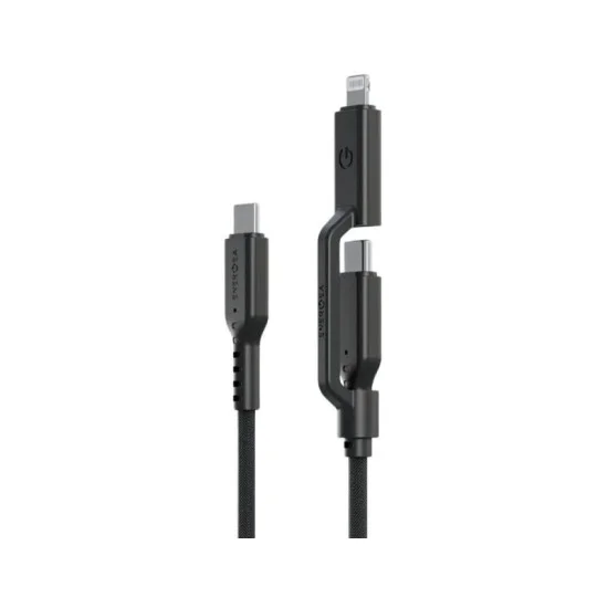 Energea Flow Duo 2-In-1  C To C + Lightning Cable, 480Mbps, 240W, 1.5M -Black